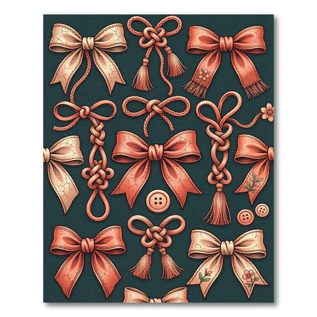 Coral Ribbon Knot and Button Illustration Rug