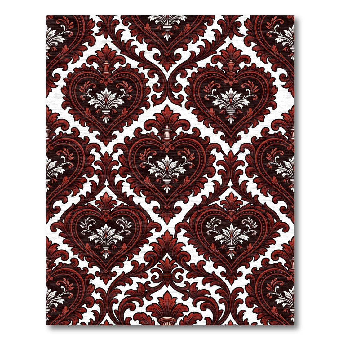 Elegant Dark Crimson Victorian Heart Damask Rug