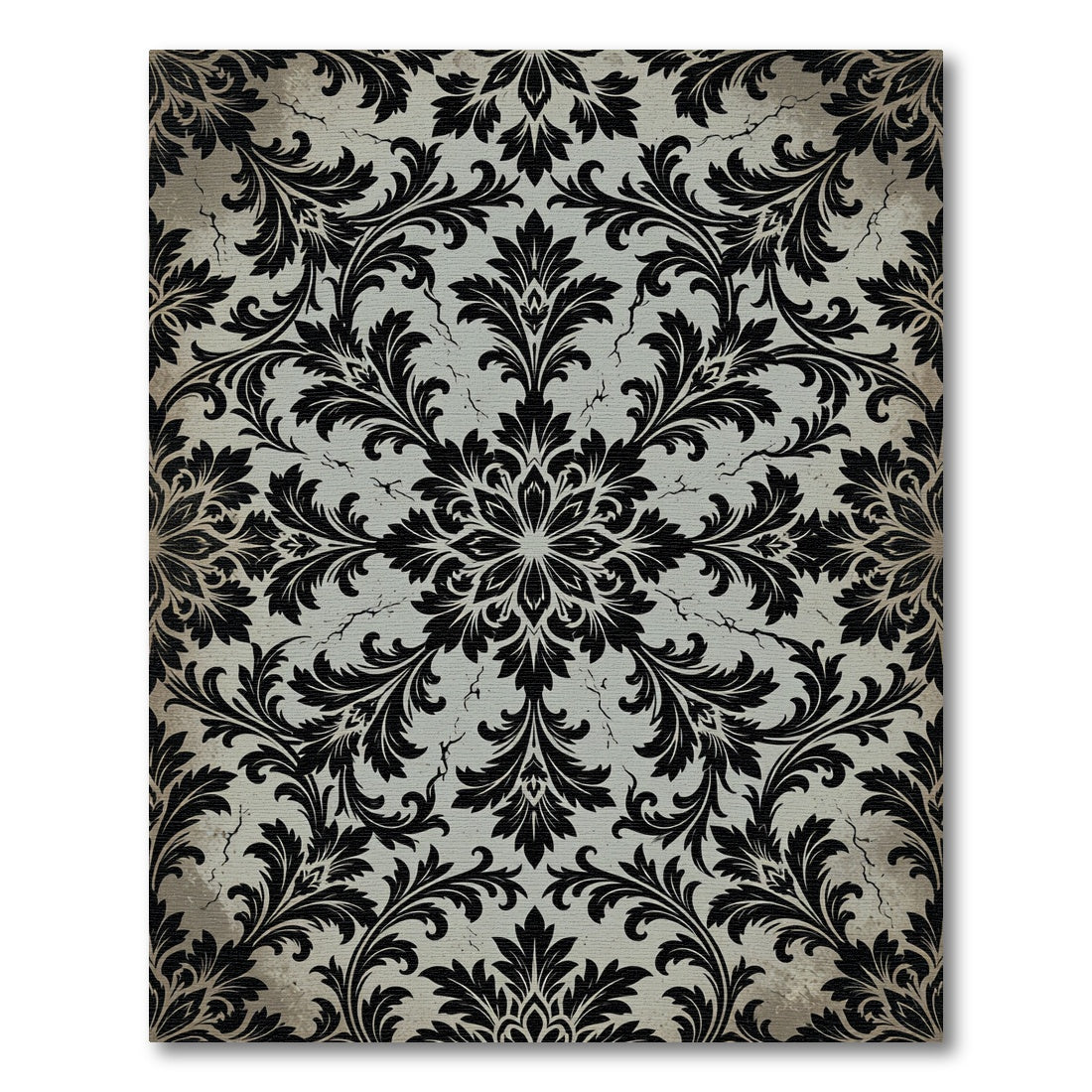 Black Damask Scroll Medallion Slate Gray Rug