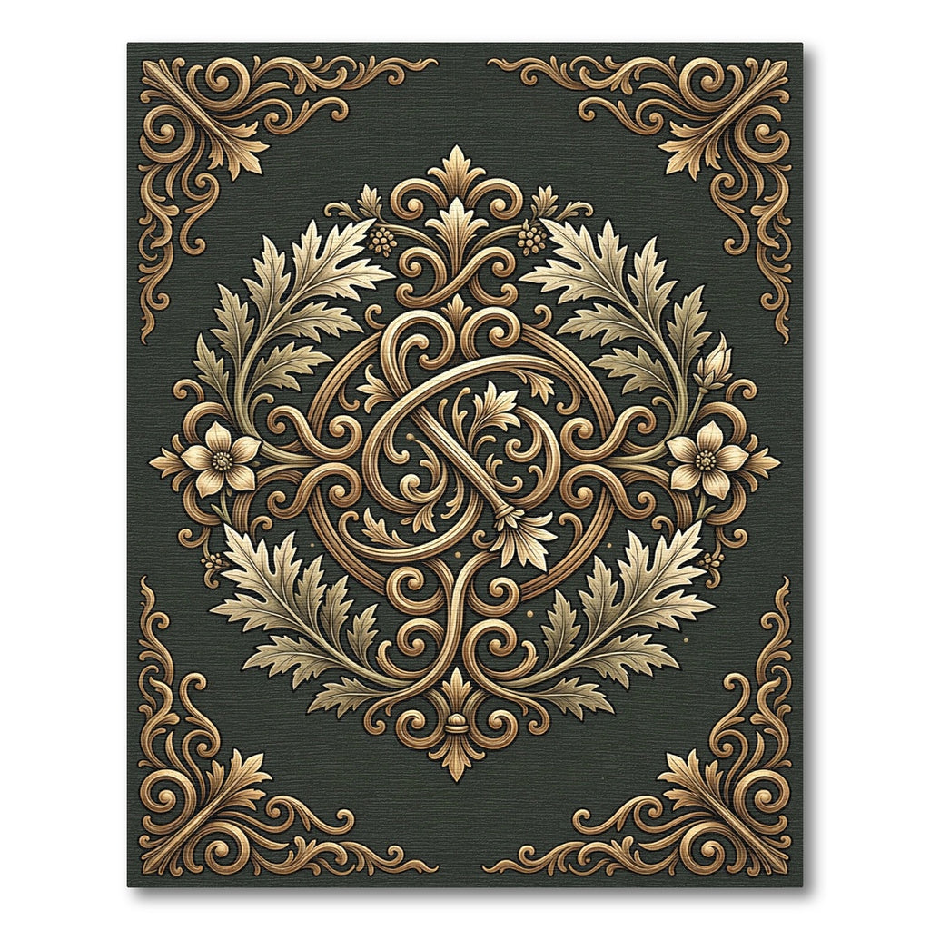Opulent Gold Scrollwork Floral Medallion Rug