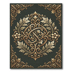 Opulent Gold Scrollwork Floral Medallion Rug