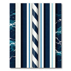 Navy Blue White Bold Striped Waves Rug