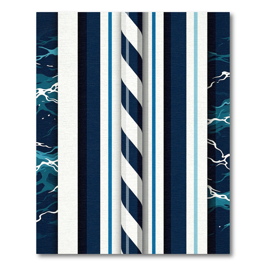 Navy Blue White Bold Striped Waves Rug