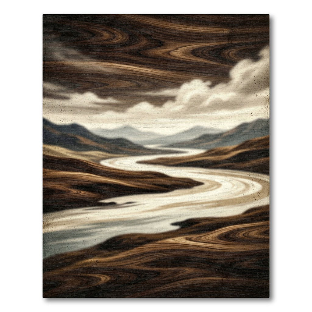 Earthy Wood Grain River Landscape Rug