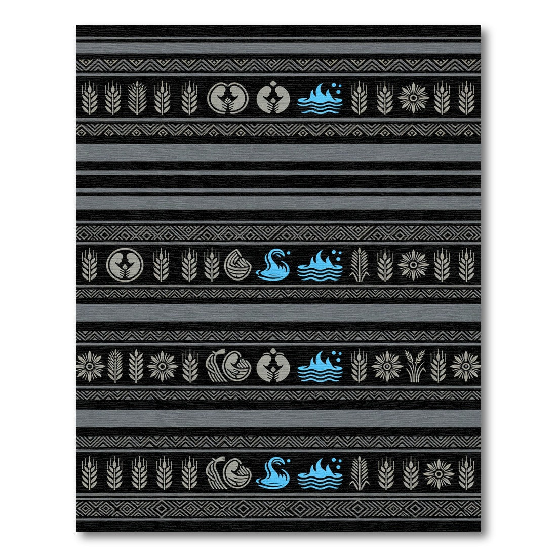 Tribal Black Wheat Flower Water Medallions Rug
