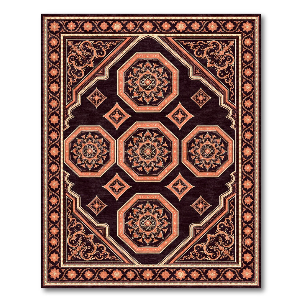 Elegant Dark Amber Octagon Medallion Tapestry Rug