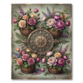Vintage Floral Garden Basket Medallion Rug