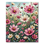 Whimsical Pink Cosmos Flower Field Rug