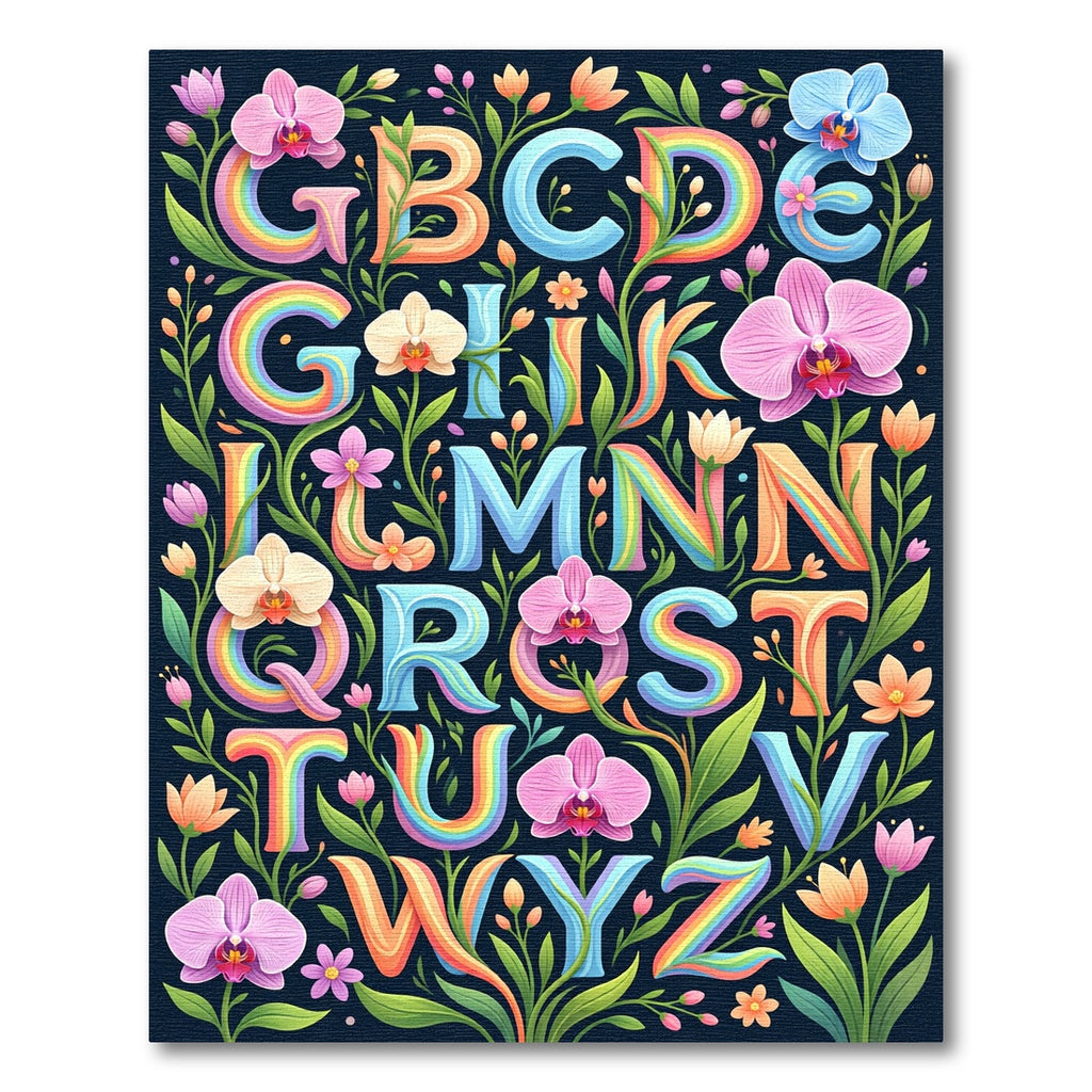Colorful Floral Alphabet Rainbow Letter Wall Art Rug