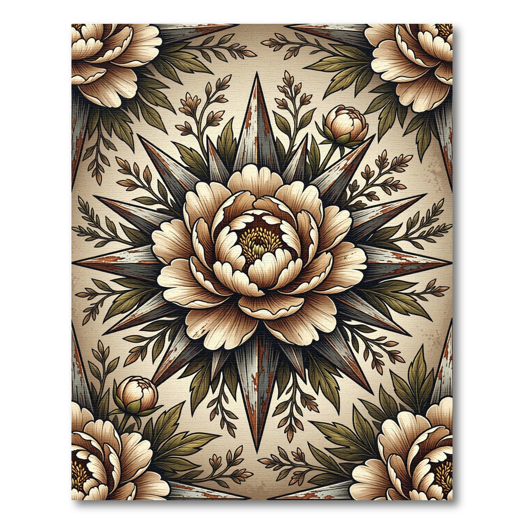 Vintage Floral Compass Peony Art Rug