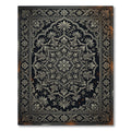 Ornate Monochrome Damask Floral Medallion Rug