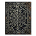 Ornate Monochrome Damask Floral Medallion Rug