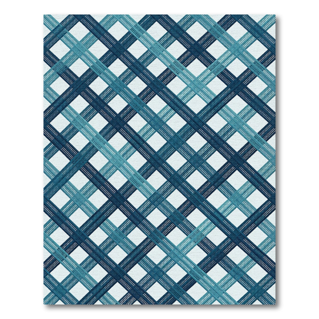 Deep Blue Teal Diagonal Plaid Rug