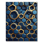 Modern Navy Hexagon Geometric Gold Art Rug