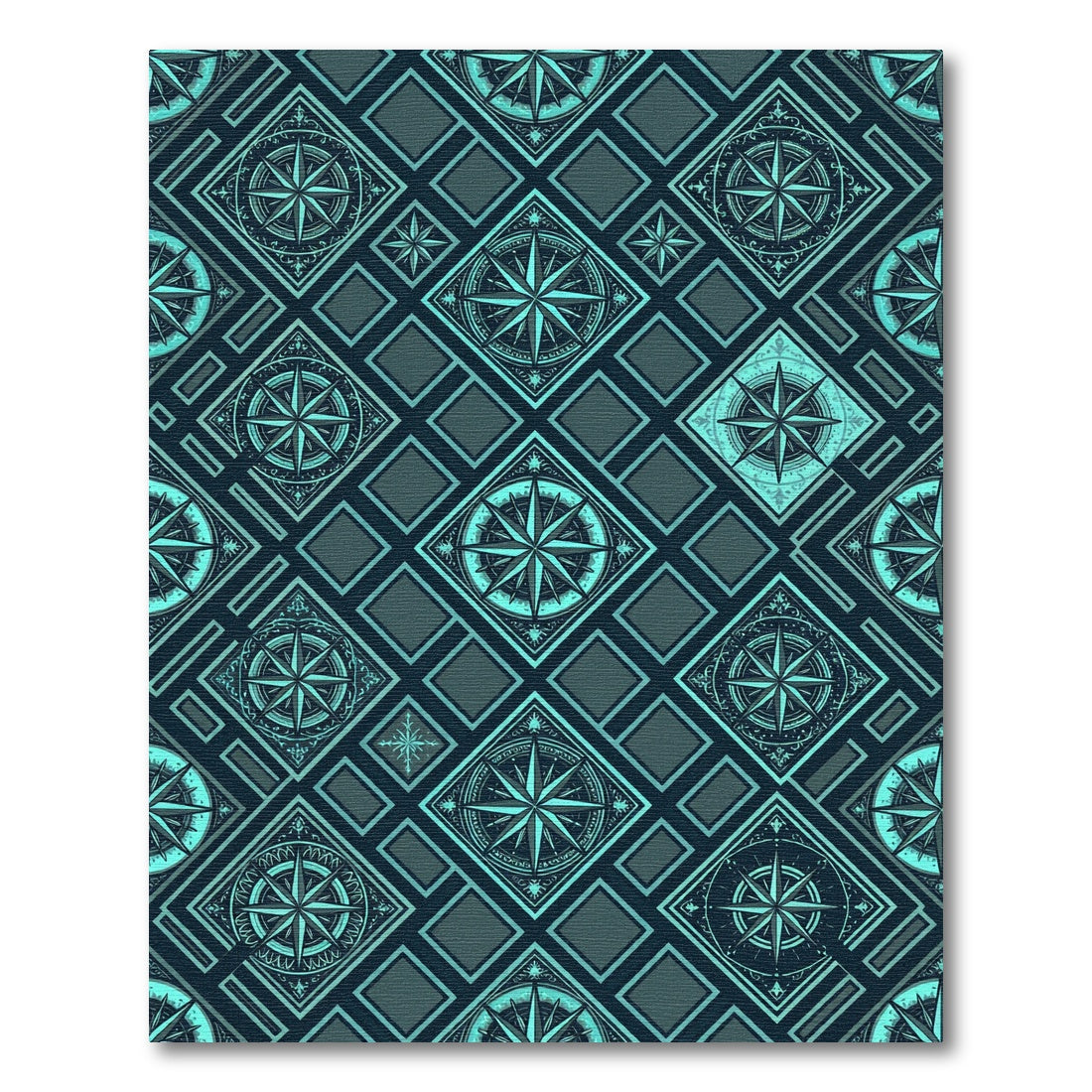 Teal Compass Geometric Nautical Tile Rug