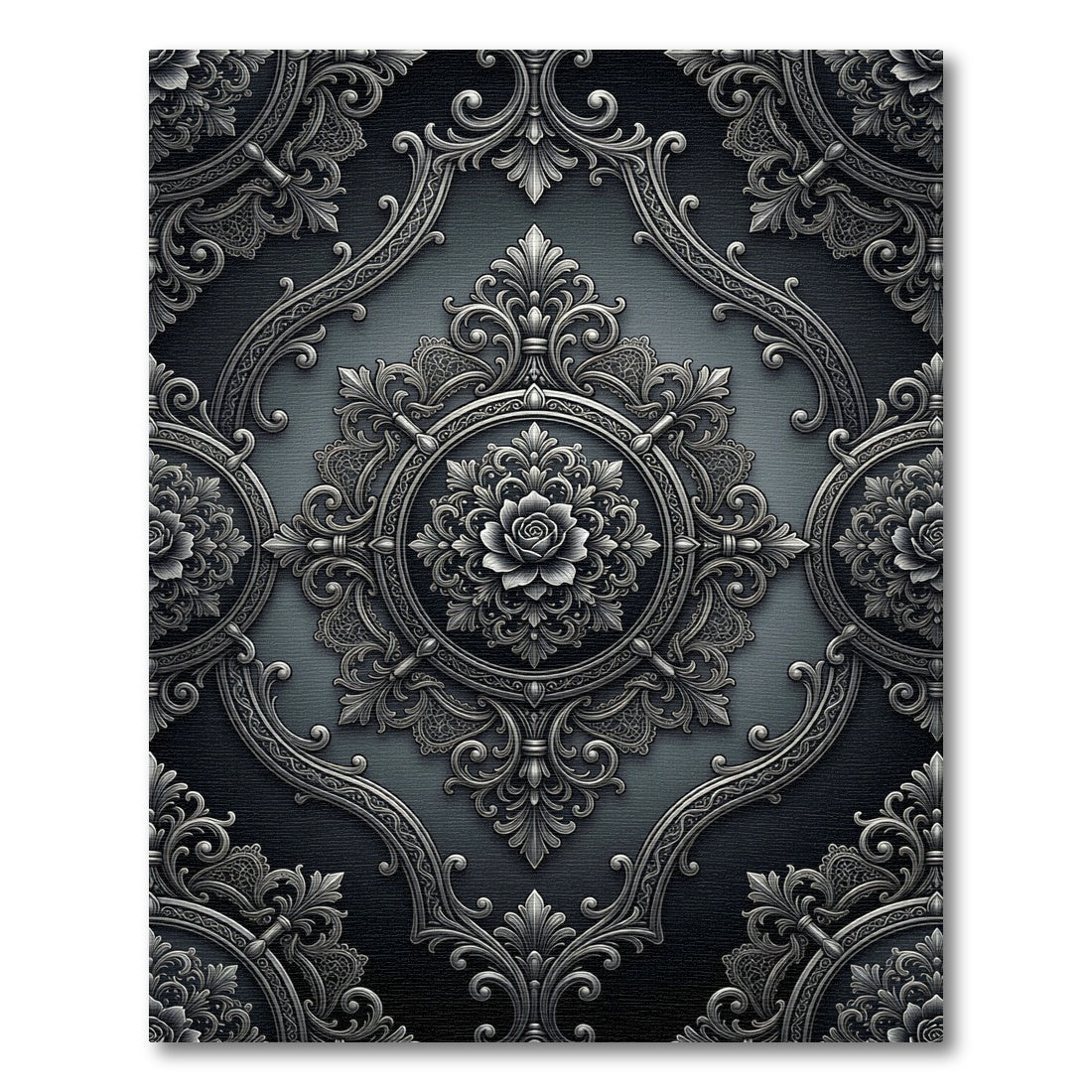Ornate Gray Floral Damask Rug