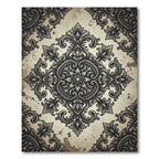 Ornate Charcoal Floral Damask Medallion Rug