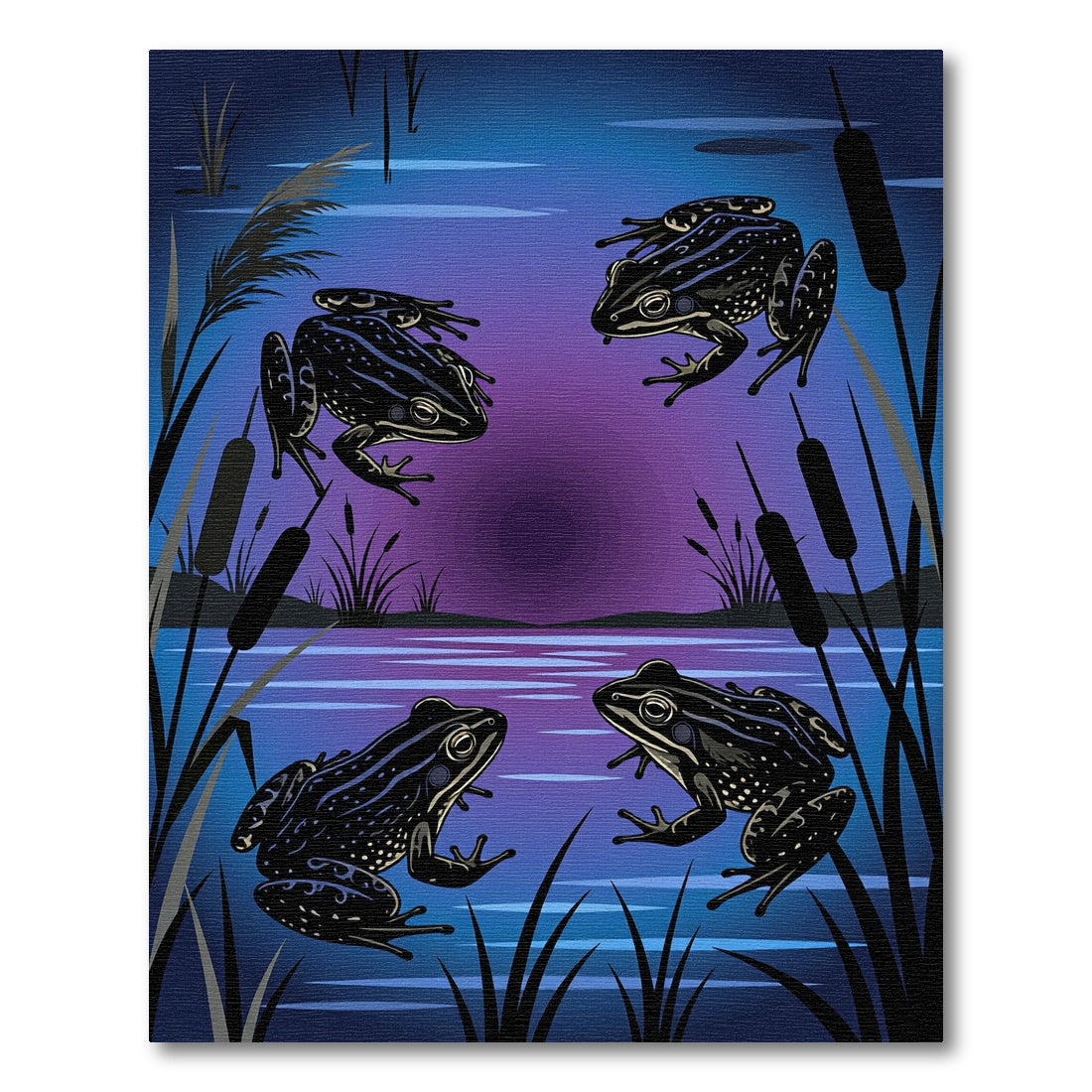 Nocturnal Frog Pond Midnight Blue Illustration Rug