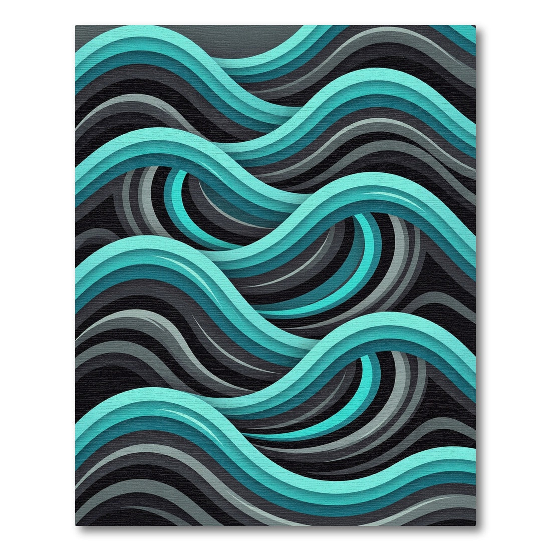 Abstract Teal and Charcoal Fluid Wave Rug