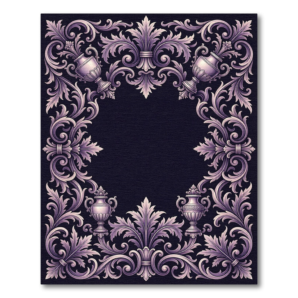 Ornate Lilac Urn Acanthus Scrollwork Rug