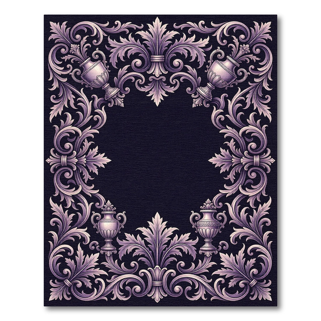 Ornate Lilac Urn Acanthus Scrollwork Rug