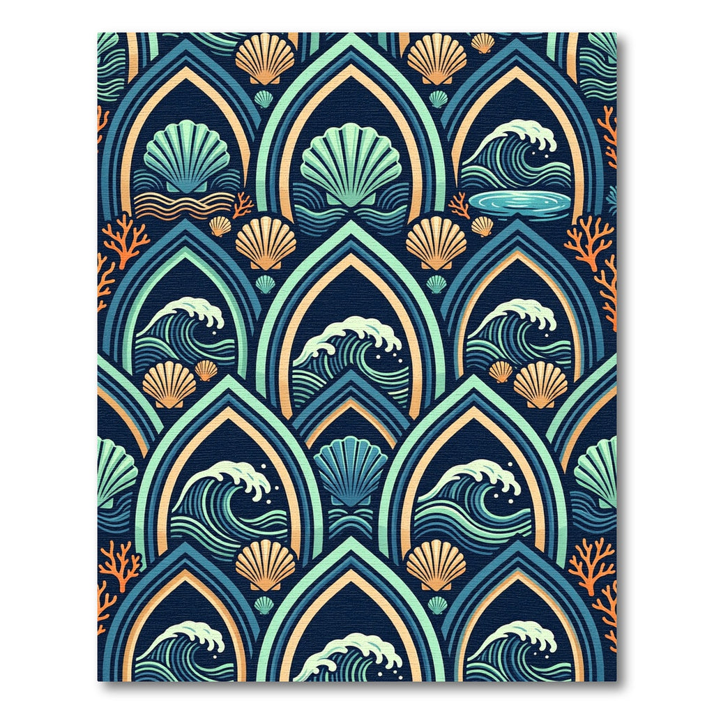 Art Deco Coastal Seashell Ocean Wave Rug