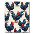 Vibrant Indigo Rooster Farmstead repeat Rug