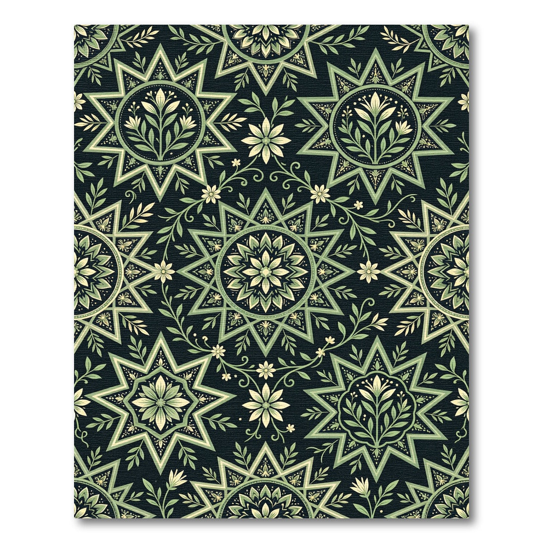 Sage Green Botanical Starburst Medallion Rug