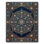Royal Blue Golden Floral Mandala Rug