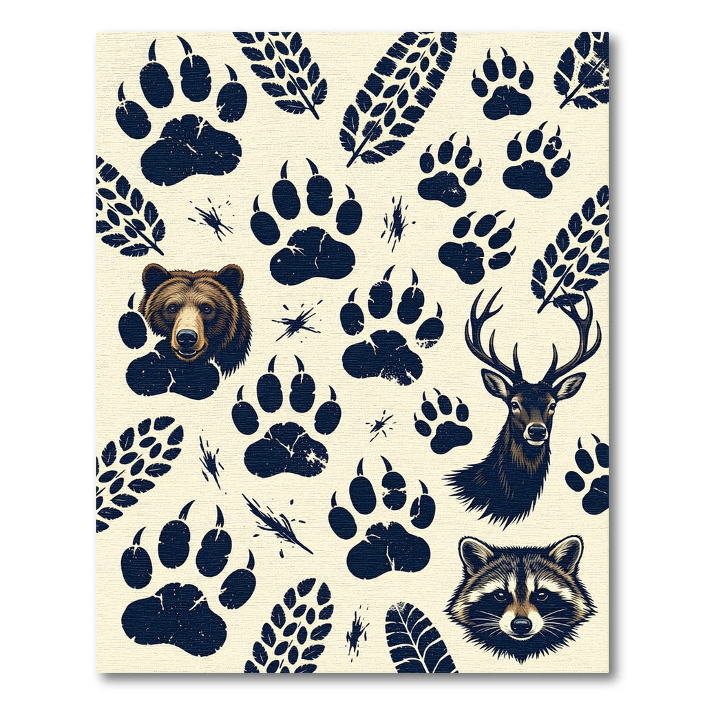 Wildlife Forest Animal Tracks Cream Artwork Rug