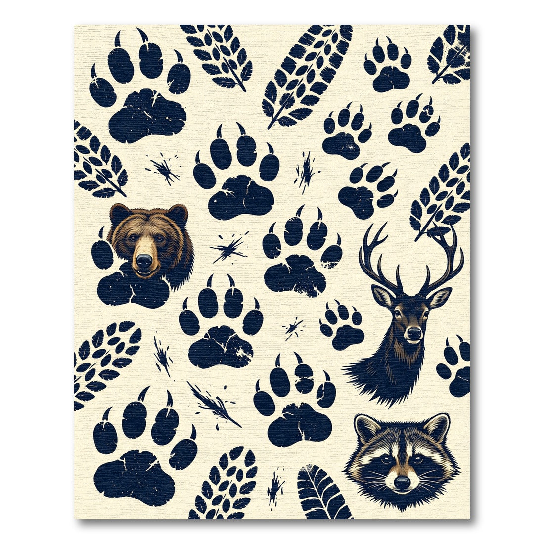Wildlife Forest Animal Tracks Cream Artwork Rug