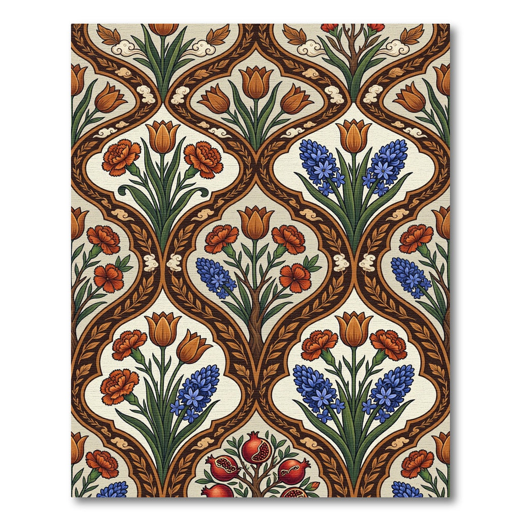 Artsy Orange Blue Floral Botanical Medallion Rug