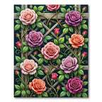 Vibrant Lattice Garden Multi Colored Roses Rug