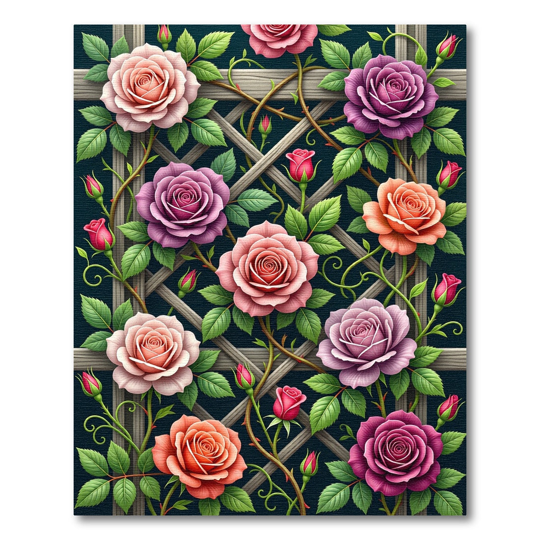 Vibrant Lattice Garden Multi Colored Roses Rug