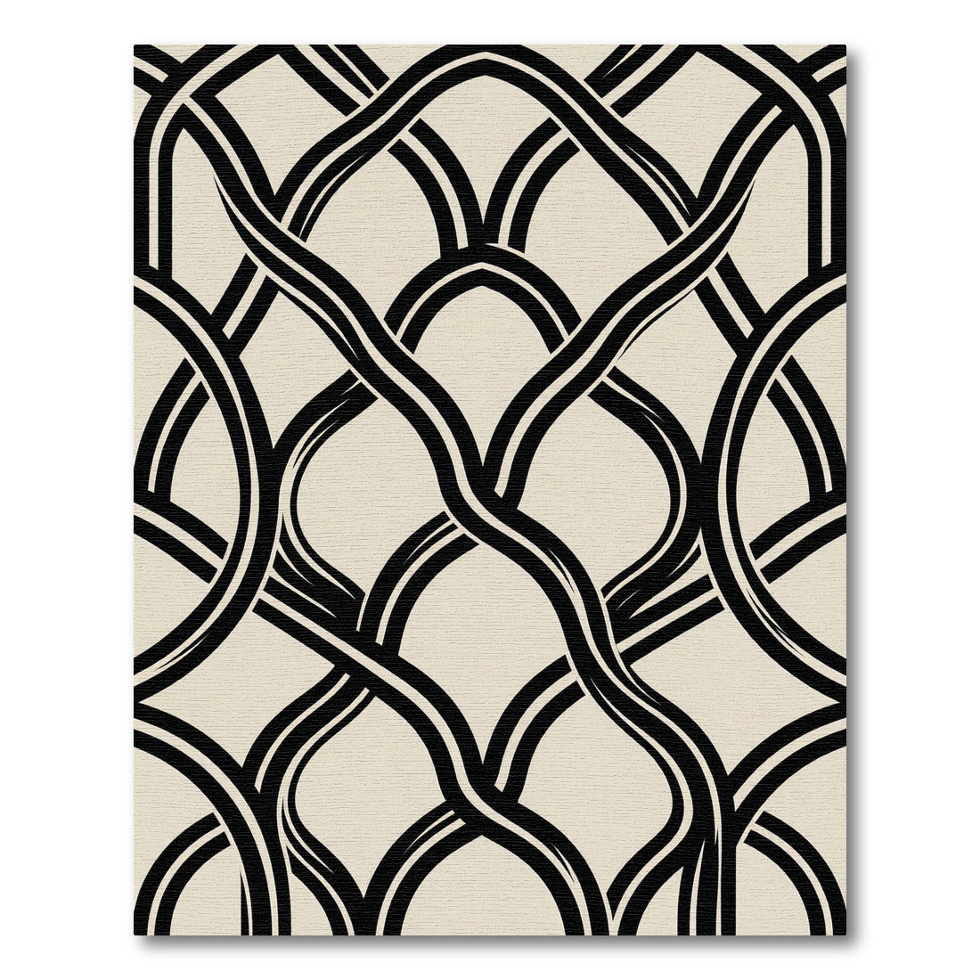 Abstract Black and Cream Intertwined Curve Rug