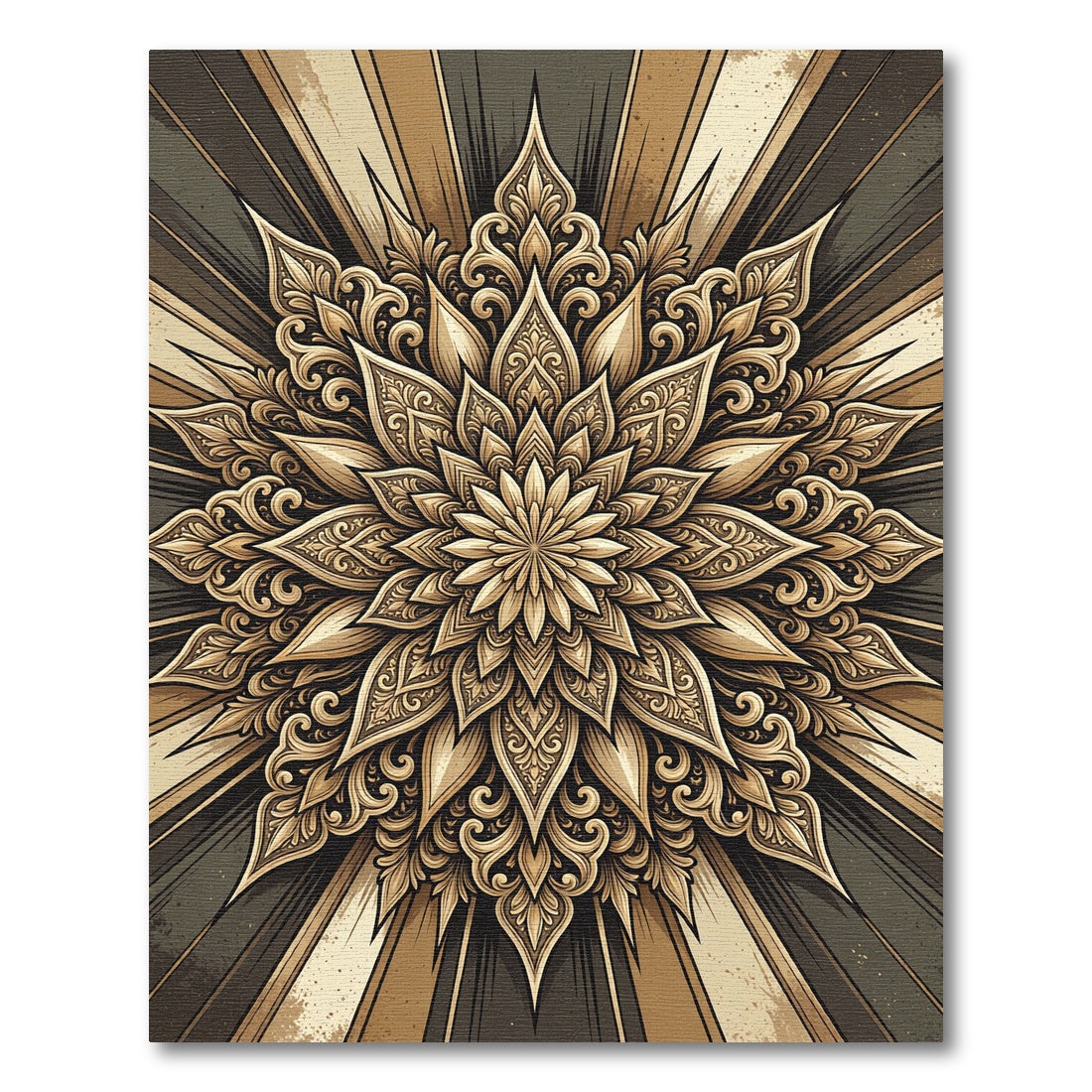 Golden Ornate Floral Sunburst Medallion Rug