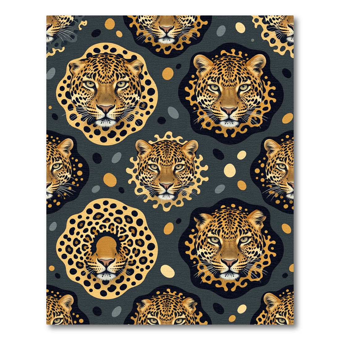 Bold Leopard Faces Gold Accents Rug