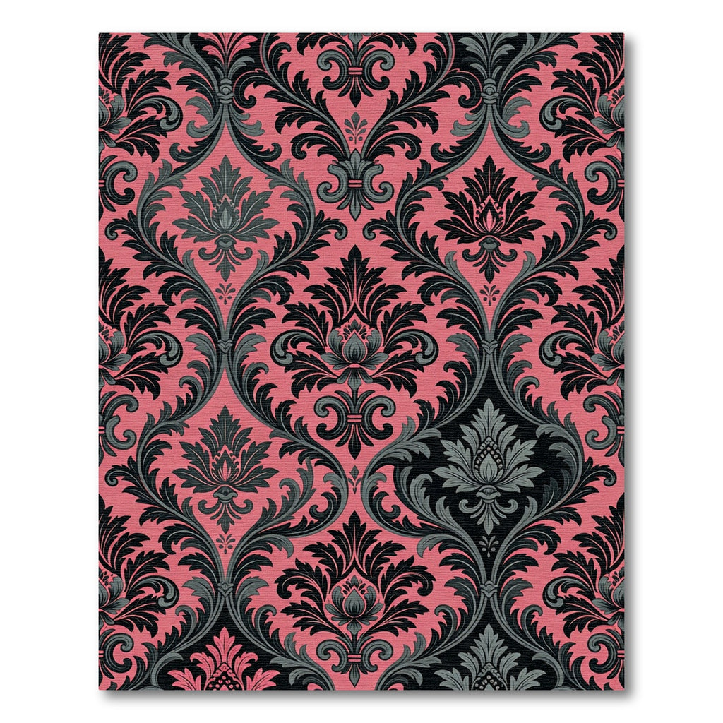 Dark Coral Damask Victorian Scroll Rug