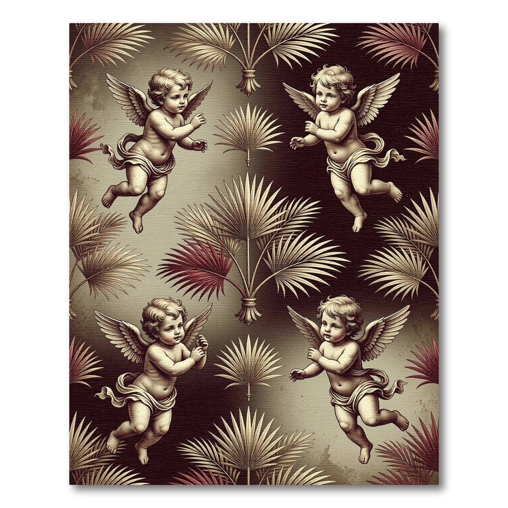 Cherubic Angels Palm Fronds Sepia Tones Rug
