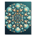 Coastal Teal Shell Starfish Mandala Rug