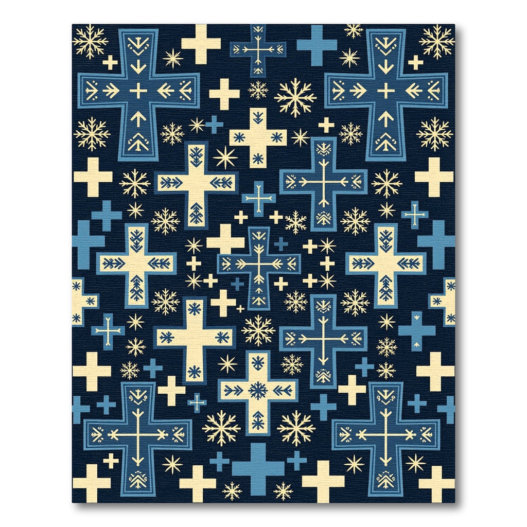 Navy Blue And Cream Cross Snowflake Pattern Rug