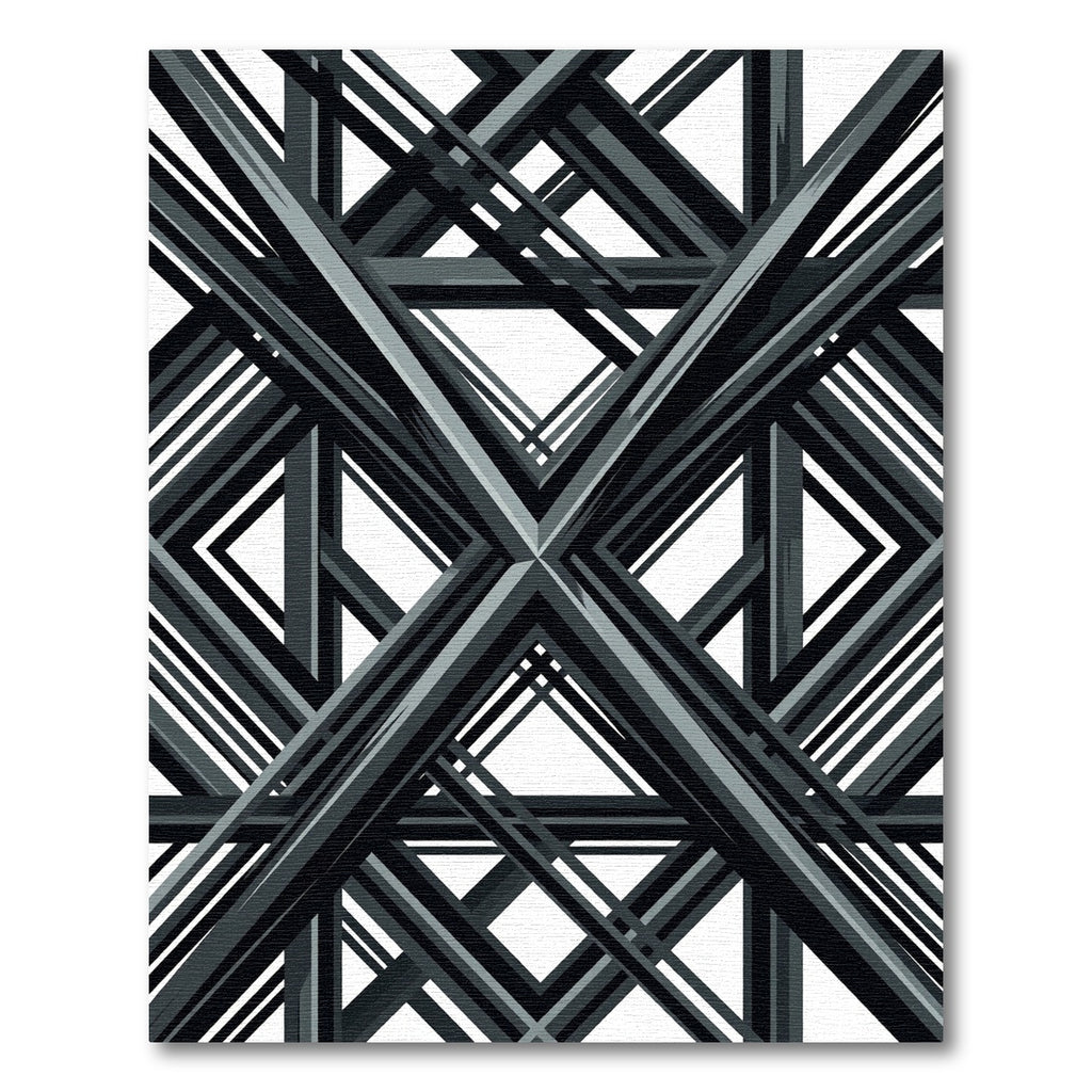 Modern Geometric Charcoal Intersecting Linear Rug