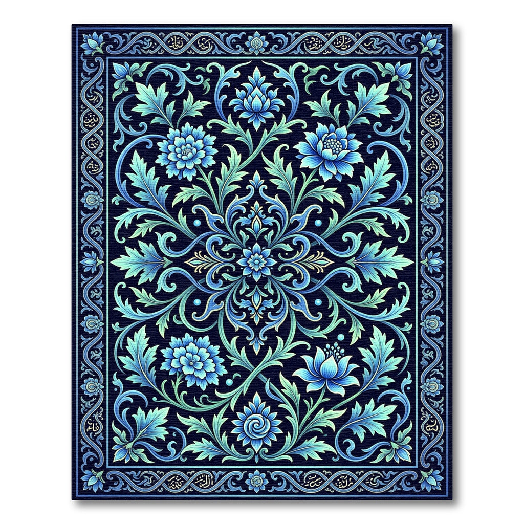 Azure Floral Ornamental Botanical Medallion Rug