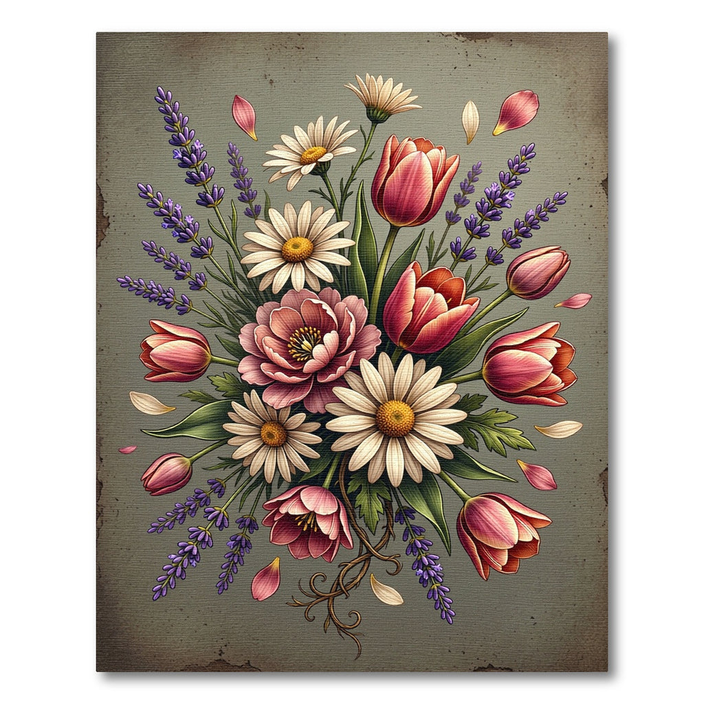 Whimsical Pink Tulips Lavender Daisies Rug