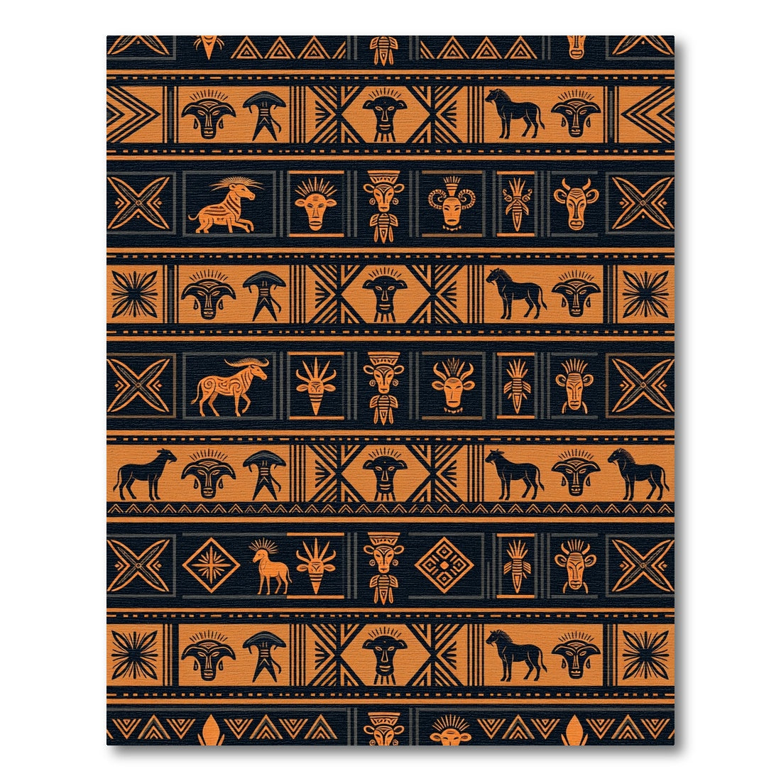 Tribal Ochre Animal Geometric Banded Rug