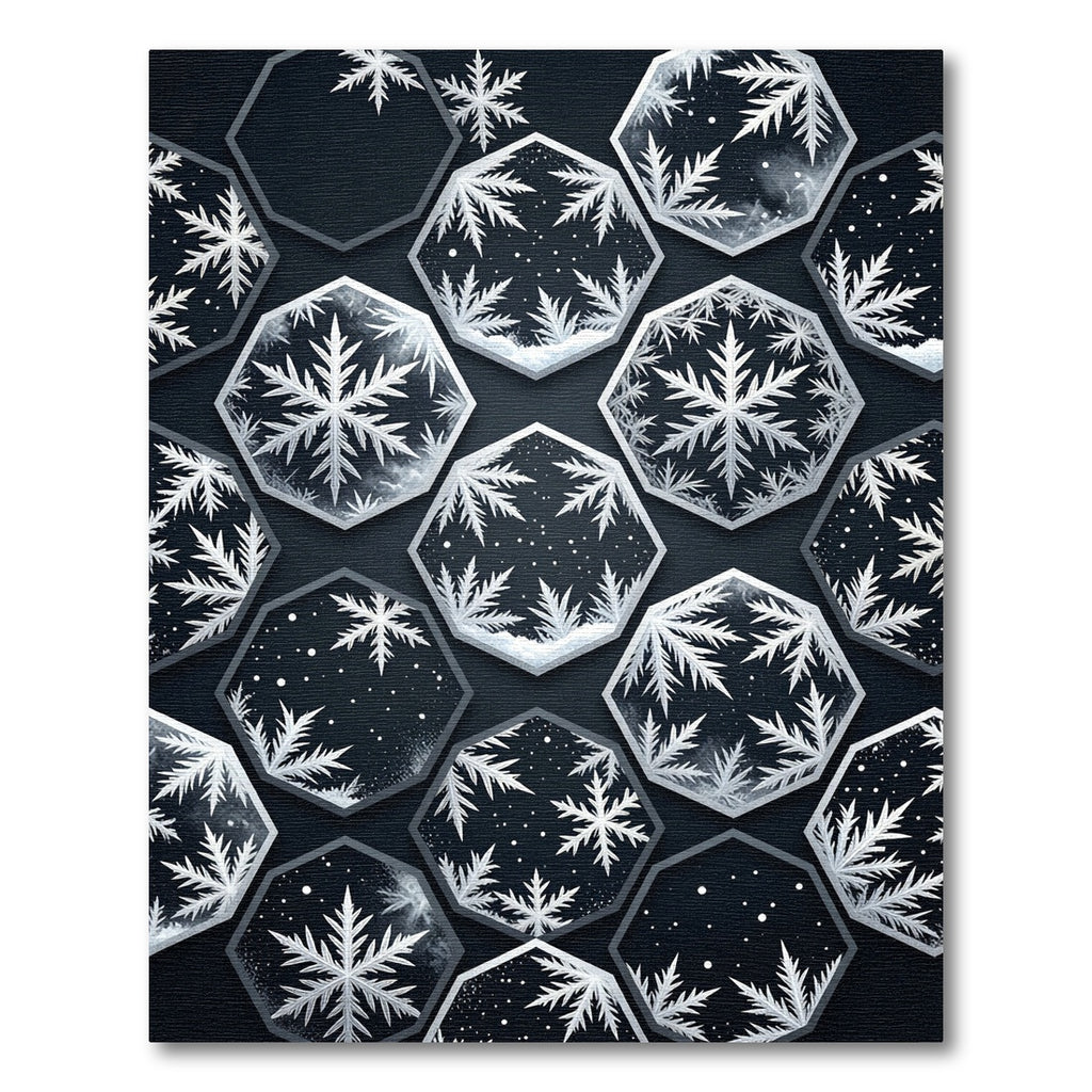 Elegant Midnight Hexagon Snowflake Mosaic Rug