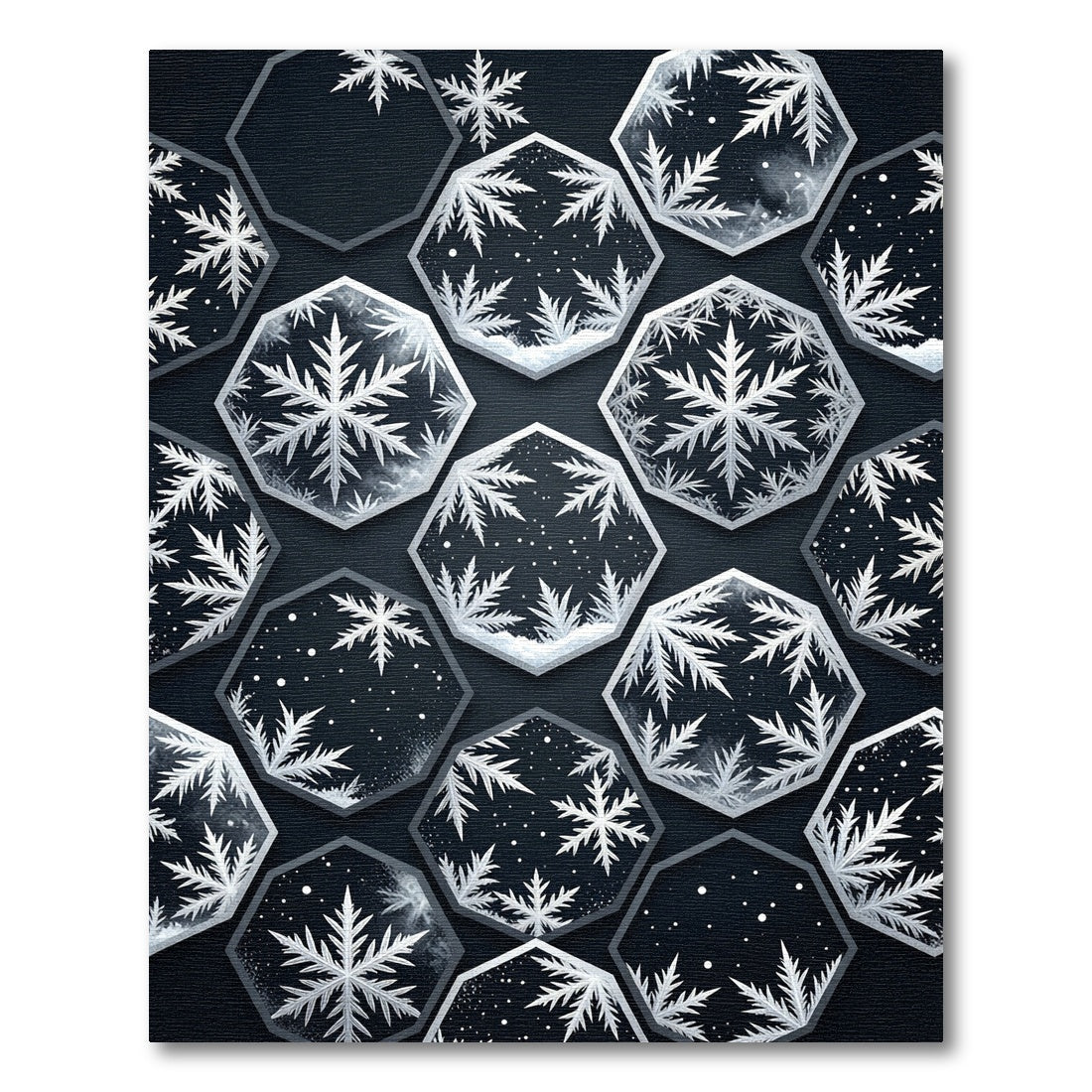 Elegant Midnight Hexagon Snowflake Mosaic Rug