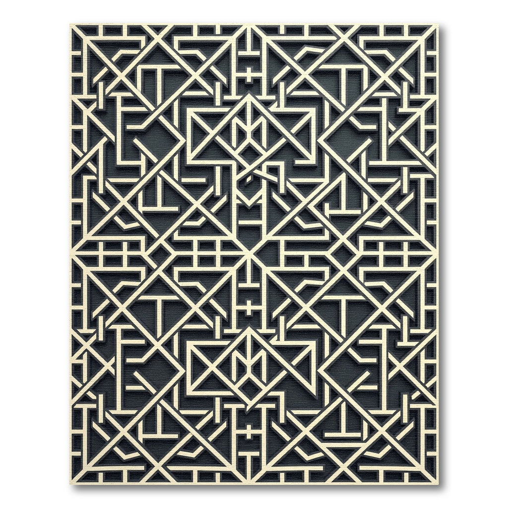Cream and Charcoal Geometric Maze Rug