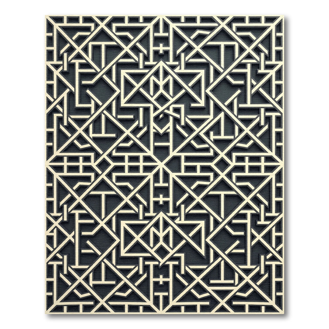 Cream and Charcoal Geometric Maze Rug