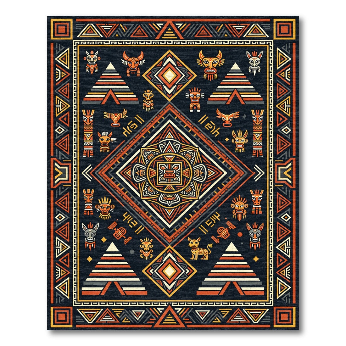 Tribal Mayan Geometric Dark Amber Tapestry Rug